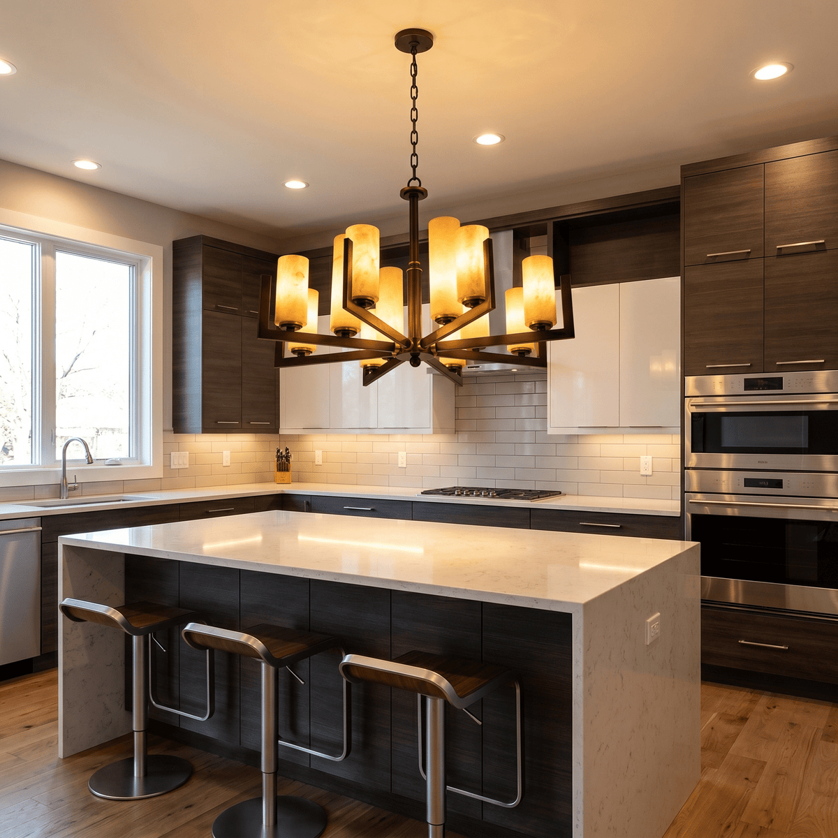 Cylinder 3-arm Alabaster Pendant Light - Blushlighting