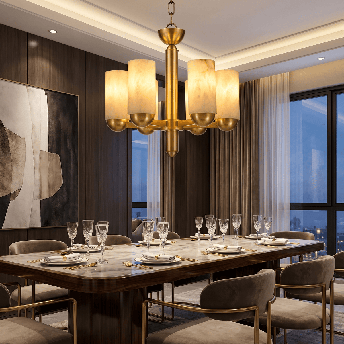 Cylinder Shade Alabaster Pendant Light - Ø40.2" × H29.5" (Ø102 × H75 cm)Blushlighting