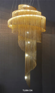 Blushlighting® Toudon | Outstanding Silver/Gold Long Chain Chandelier Dia39.4*H66.9" / Warm light / Gold