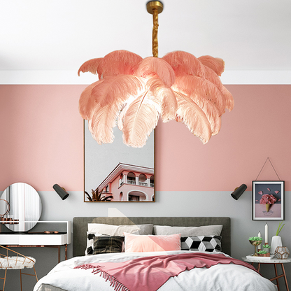 Art Deco CBUorized Feather Brass Branch Chandelier - Ineffable Lighting