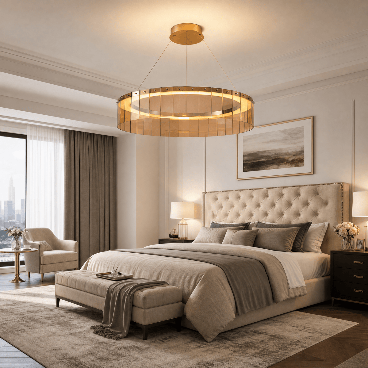 Dalton Glass Circular Chandelier 39" - Blushlighting