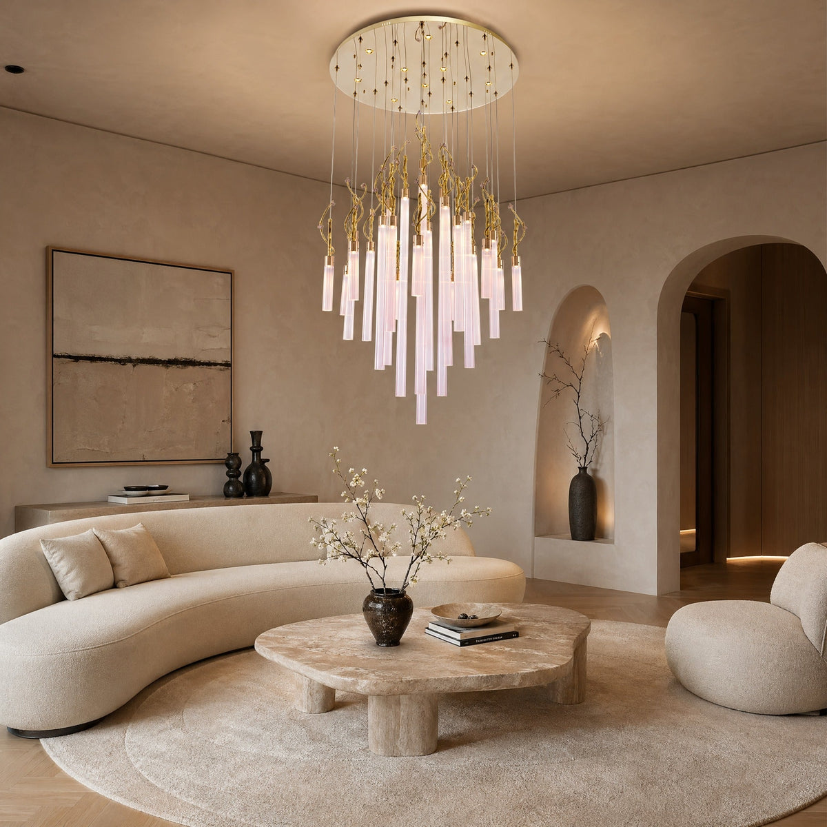 Davina Modern Glass Round Chandelier 47" - Blushlighting