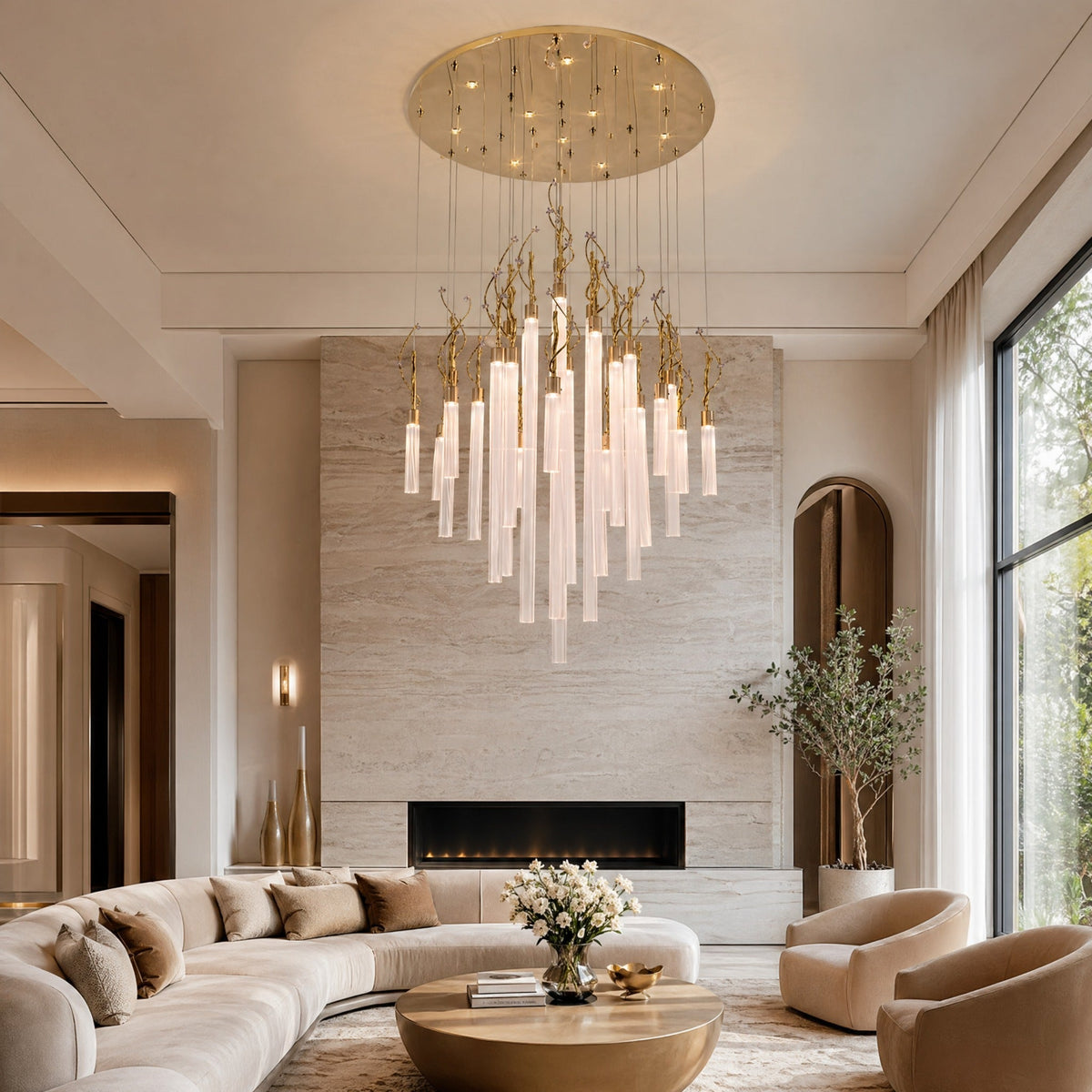 Davina Modern Glass Round Chandelier 47" - Blushlighting