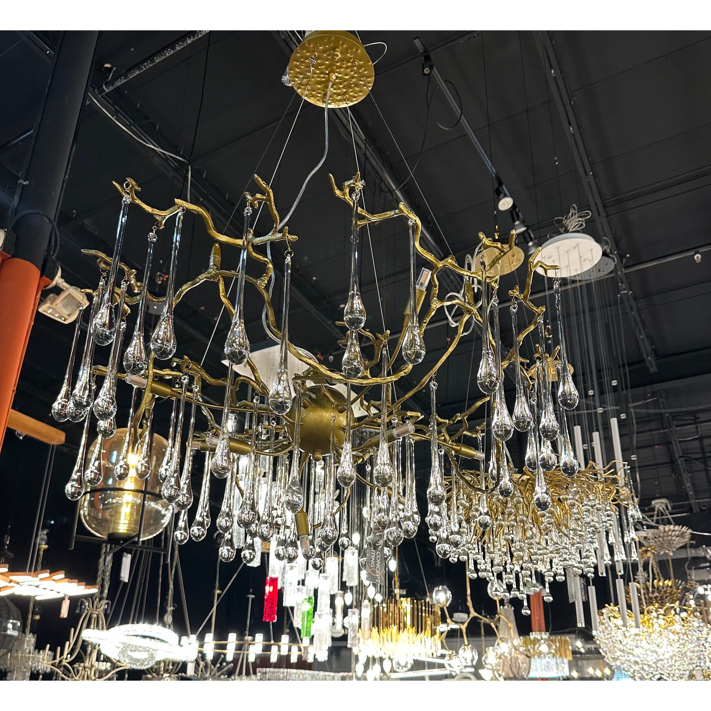 Dawn Teardrop Branch Brass Round Chandelier - 26" diameterClear GlassBlushlighting