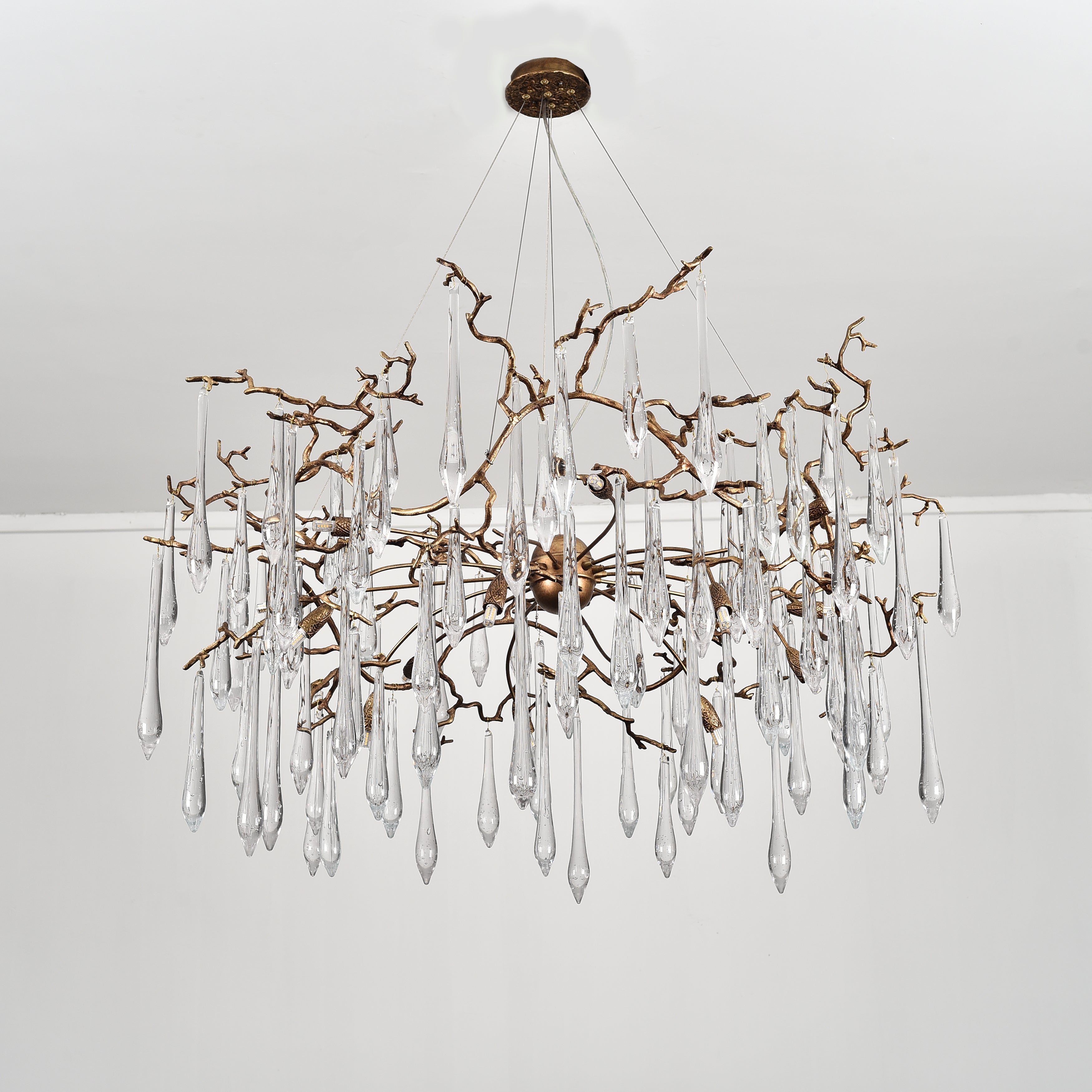 Dawn Teardrop Branch Brass Round Chandelier - 26" diameterClear GlassBlushlighting
