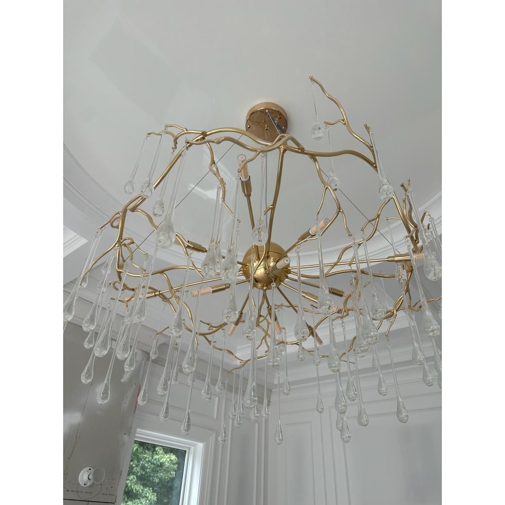 Dawn Teardrop Branch Brass Round Chandelier - 26" diameterClear GlassBlushlighting