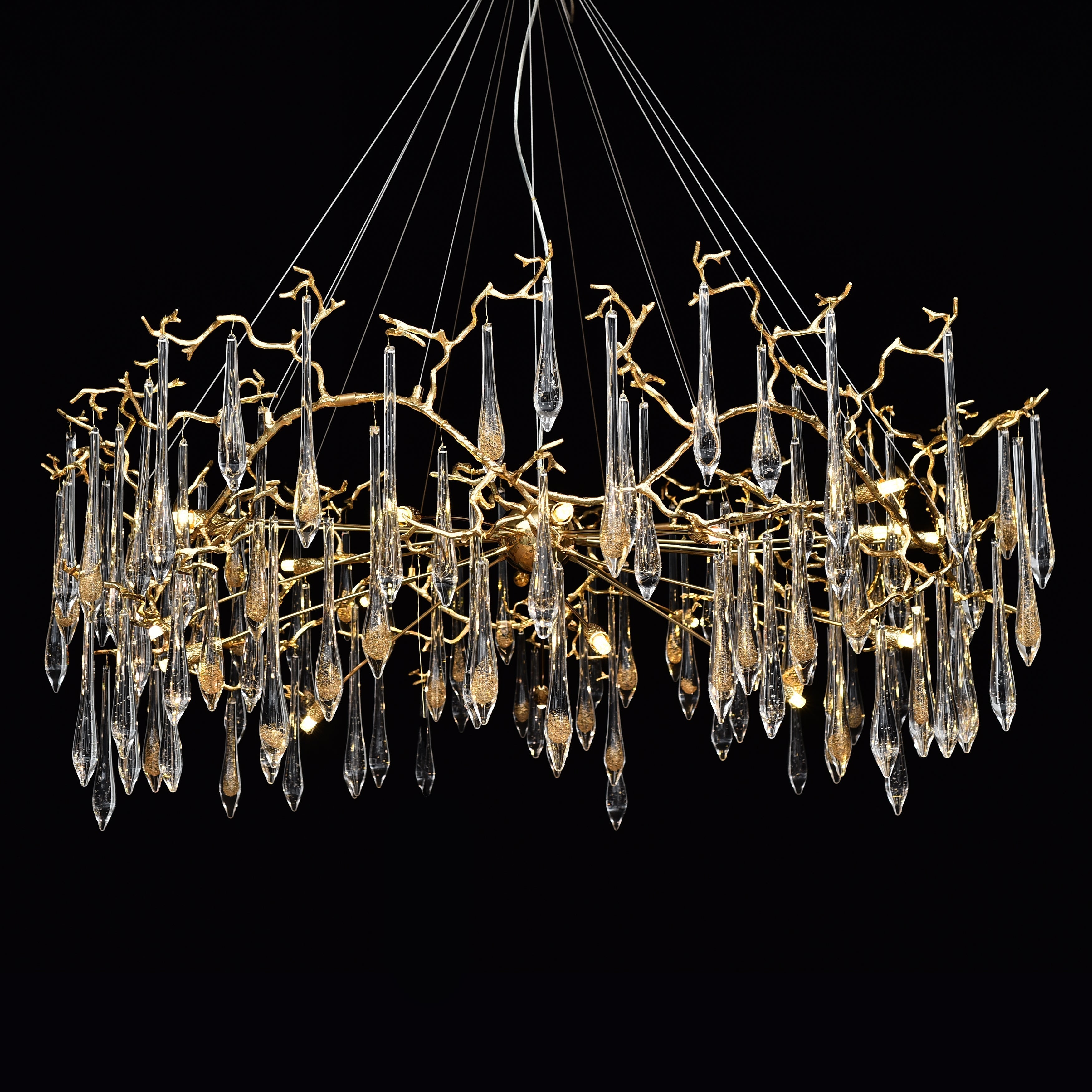 Dawn Teardrop Branch Brass Round Chandelier - 26" diameterClear GlassBlushlighting