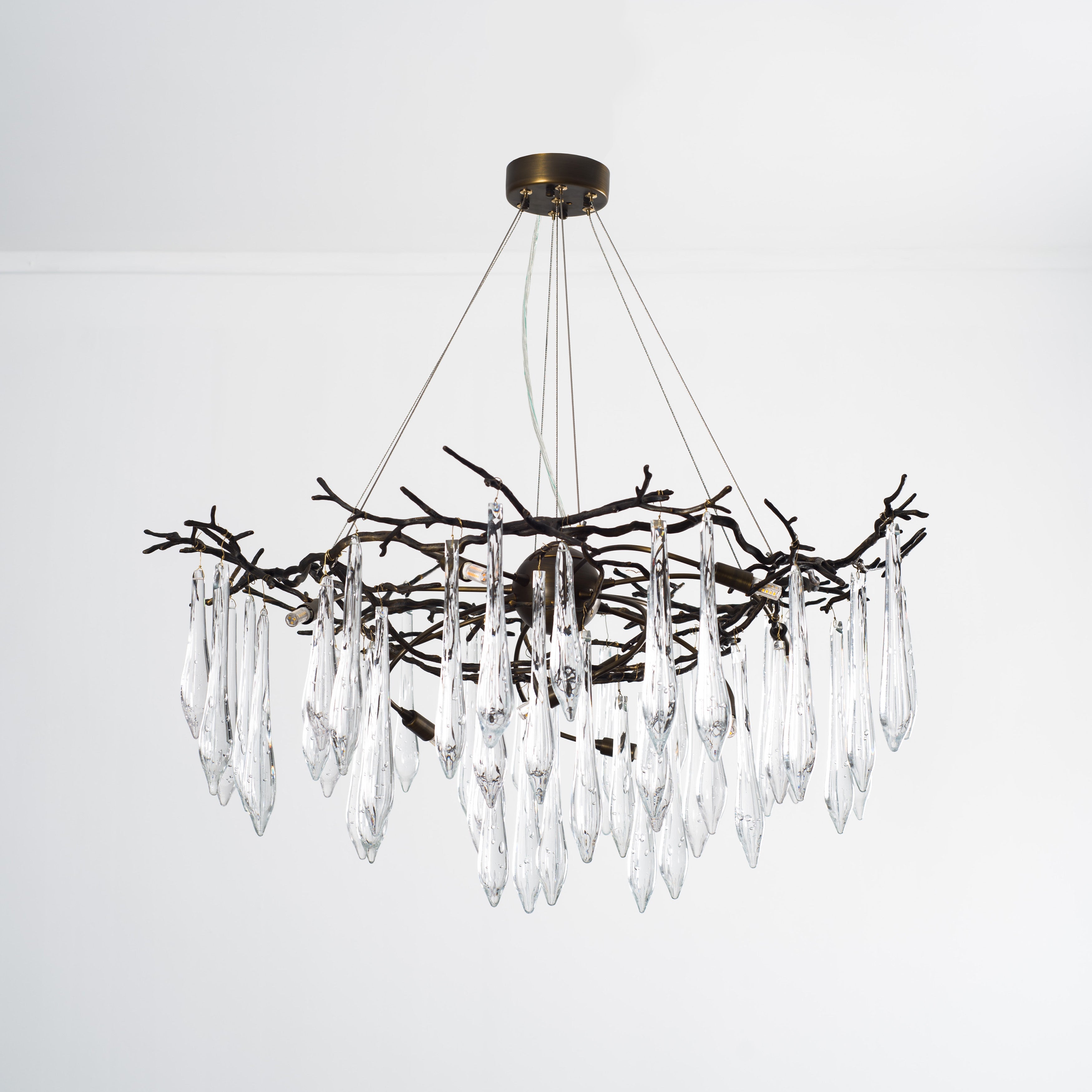 Dawn Teardrop Branch Brass Round Chandelier - 26" diameterClear GlassBlushlighting