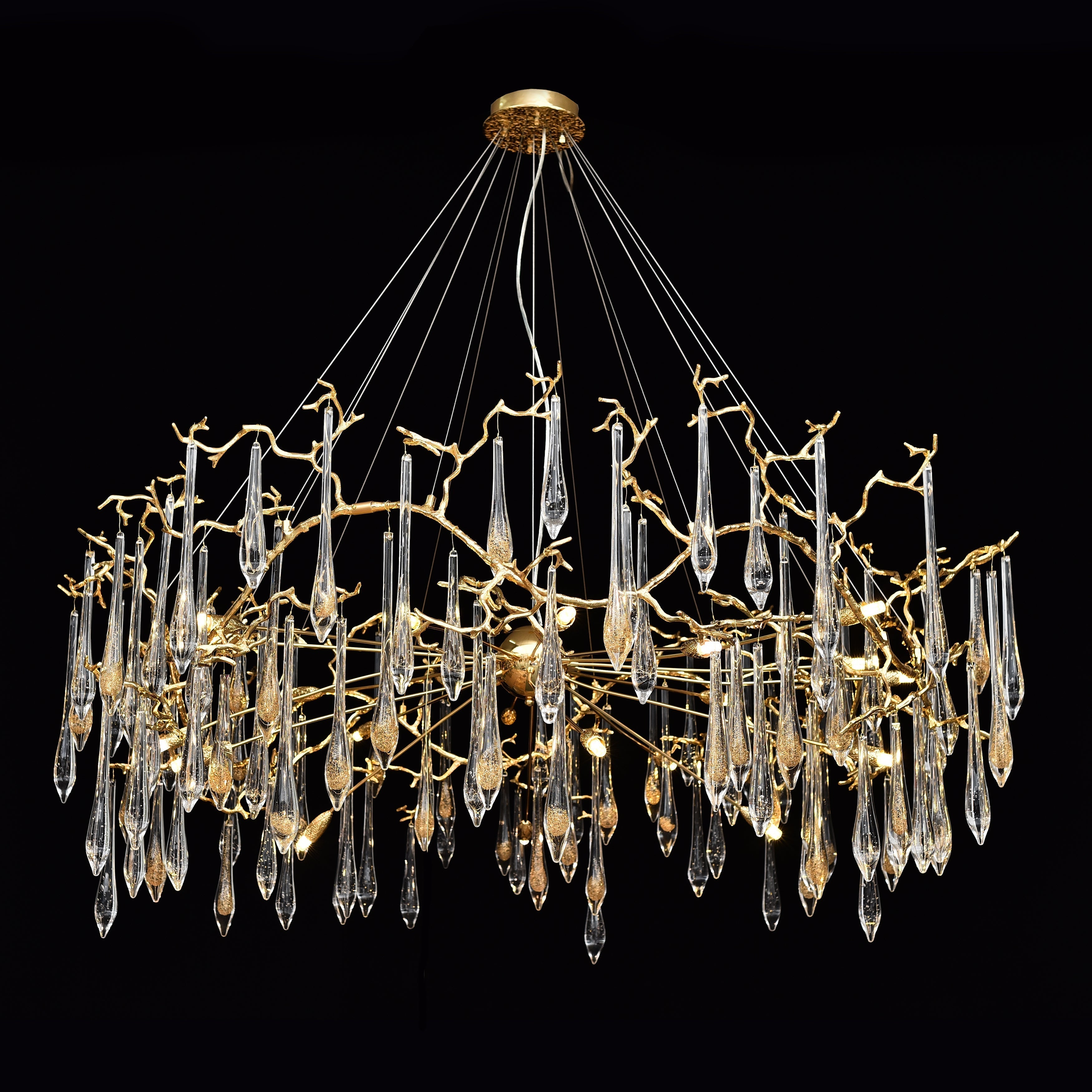 Dawn Teardrop Branch Brass Round Chandelier - 26" diameterClear GlassBlushlighting