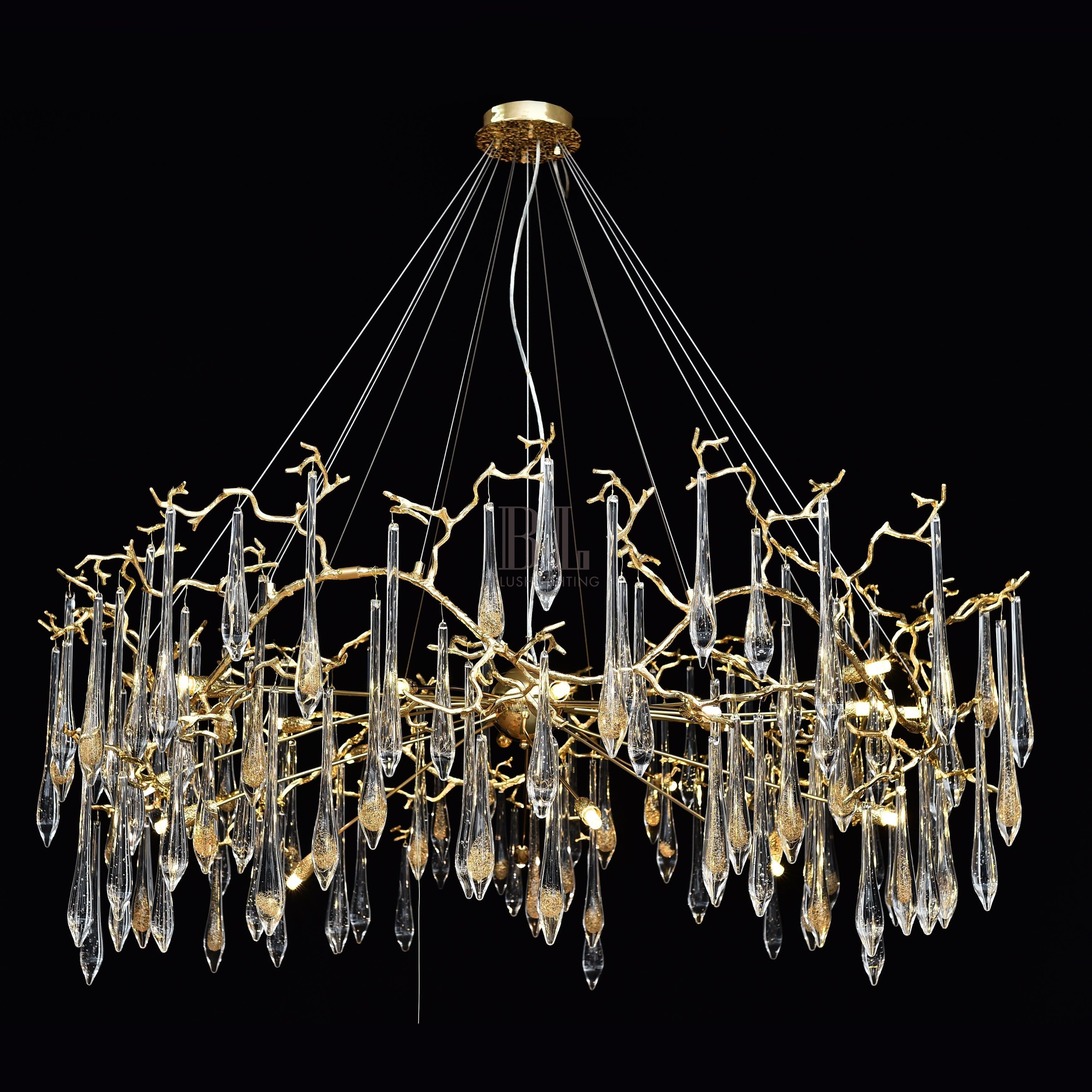 Dawn Teardrop Branch Brass Round Chandelier - 26" diameterClear GlassBlushlighting