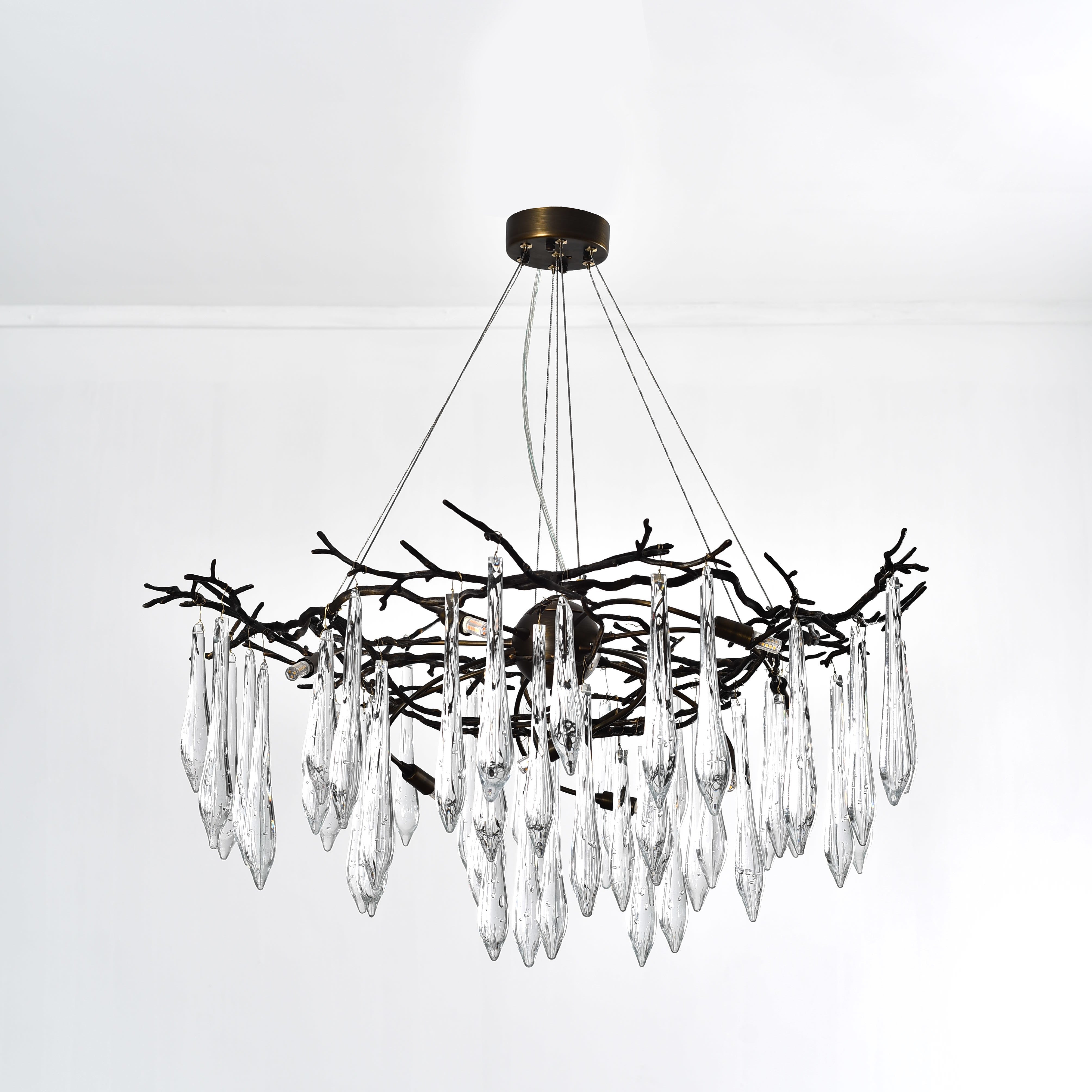 Dawn Teardrop Branch Brass Round Chandelier - 26" diameterClear GlassBlushlighting