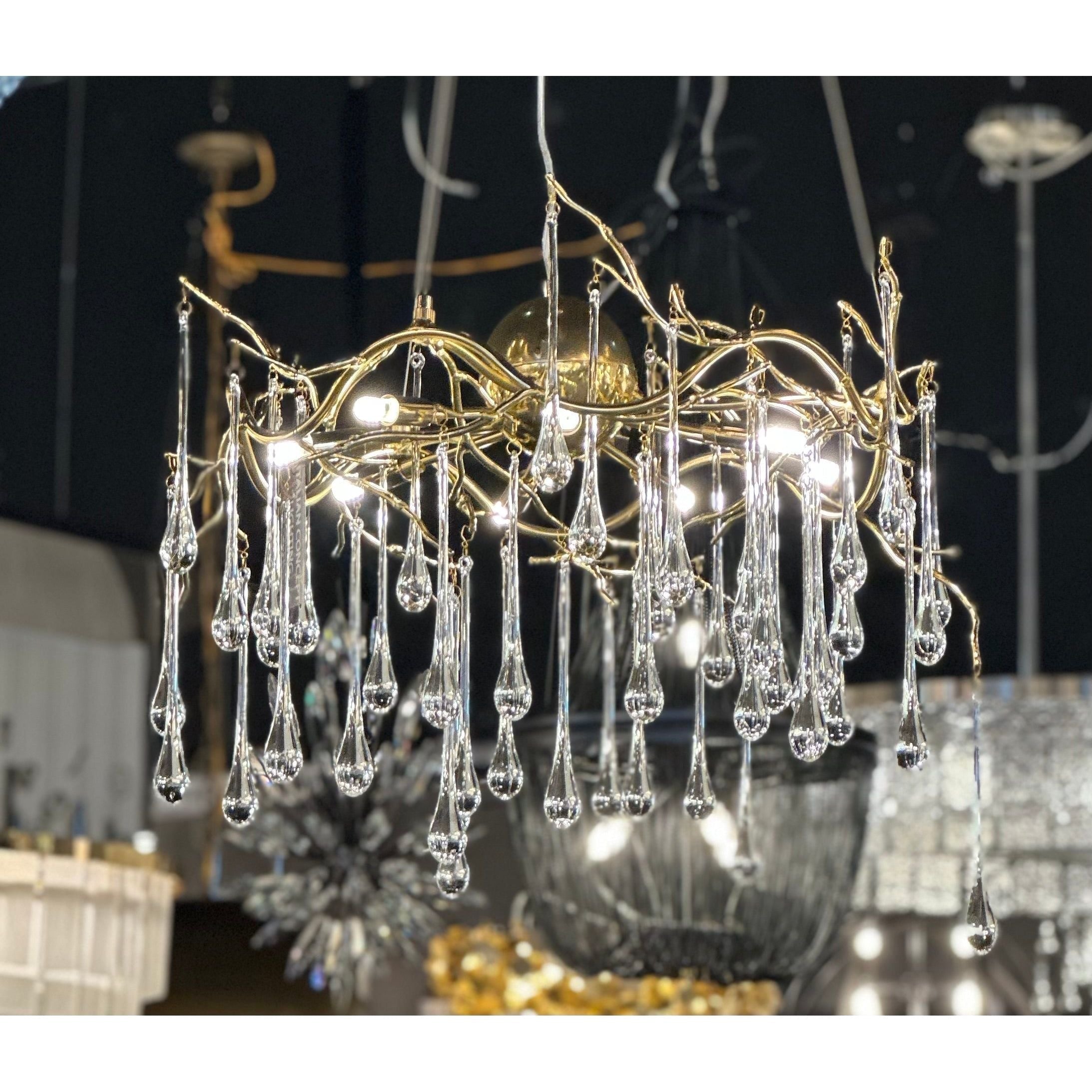 Dawn Teardrop Branch Brass Round Chandelier - 26" diameterClear GlassBlushlighting