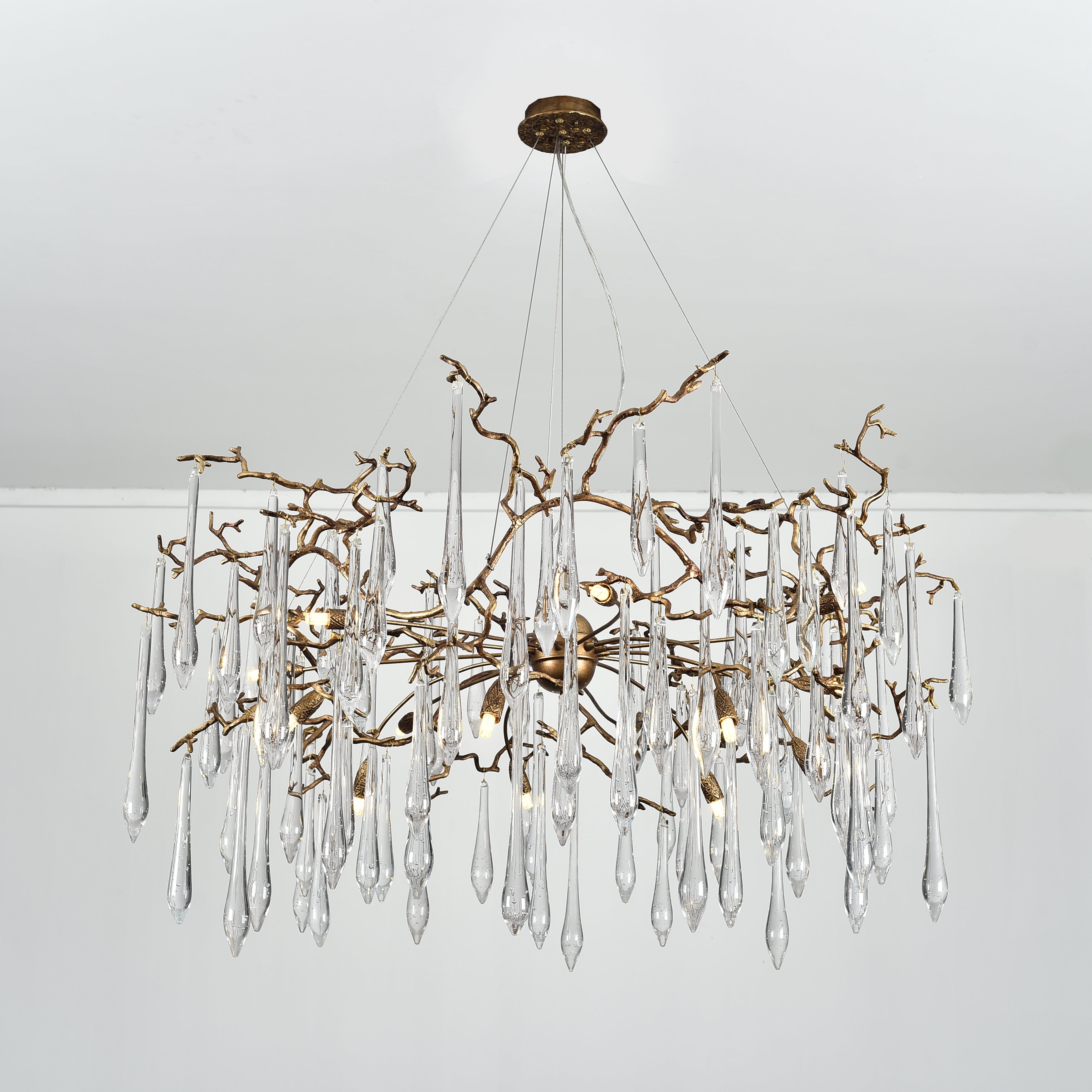 Dawn Teardrop Branch Brass Round Chandelier - 26" diameterClear GlassBlushlighting
