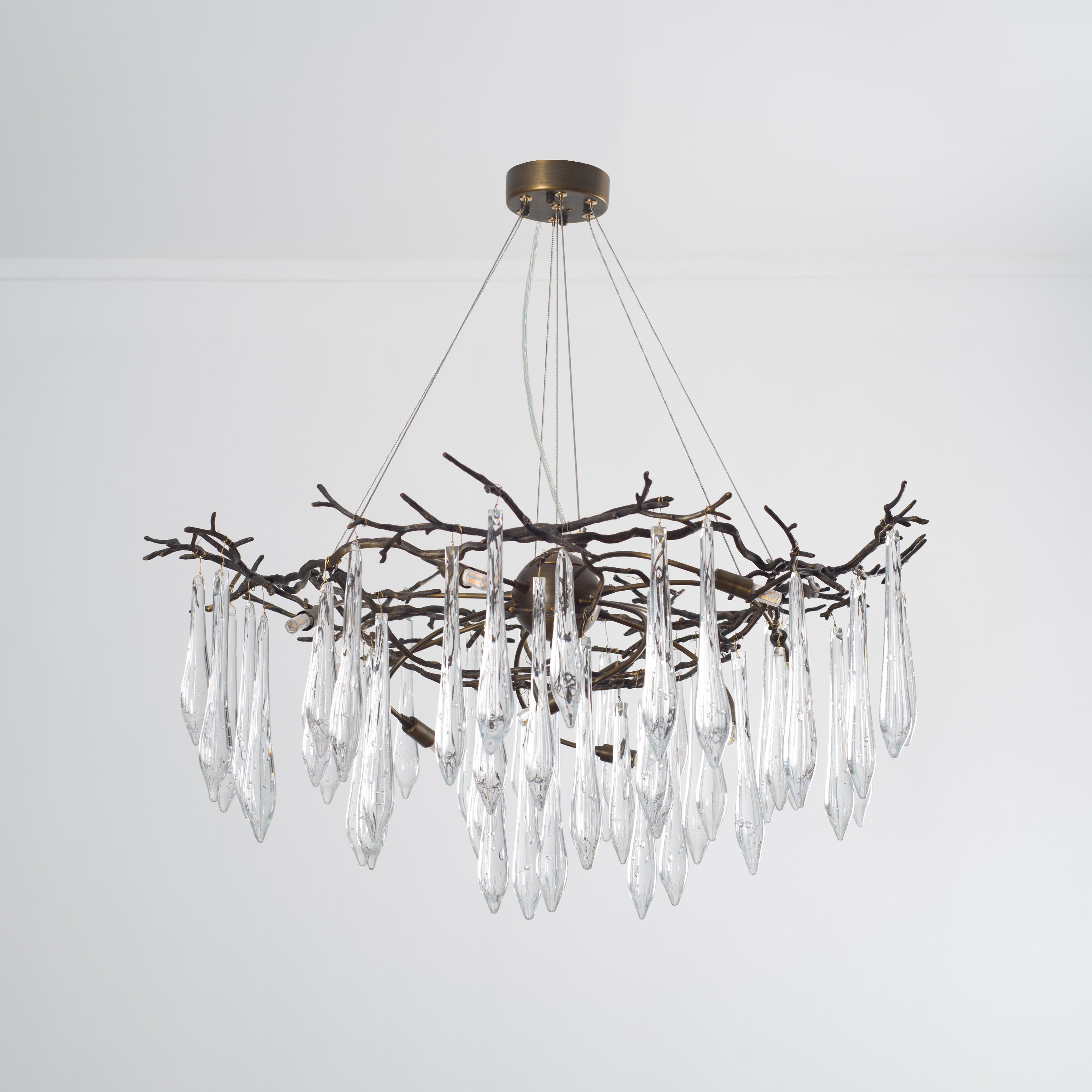 Dawn Teardrop Branch Brass Round Chandelier - 26" diameterClear GlassBlushlighting