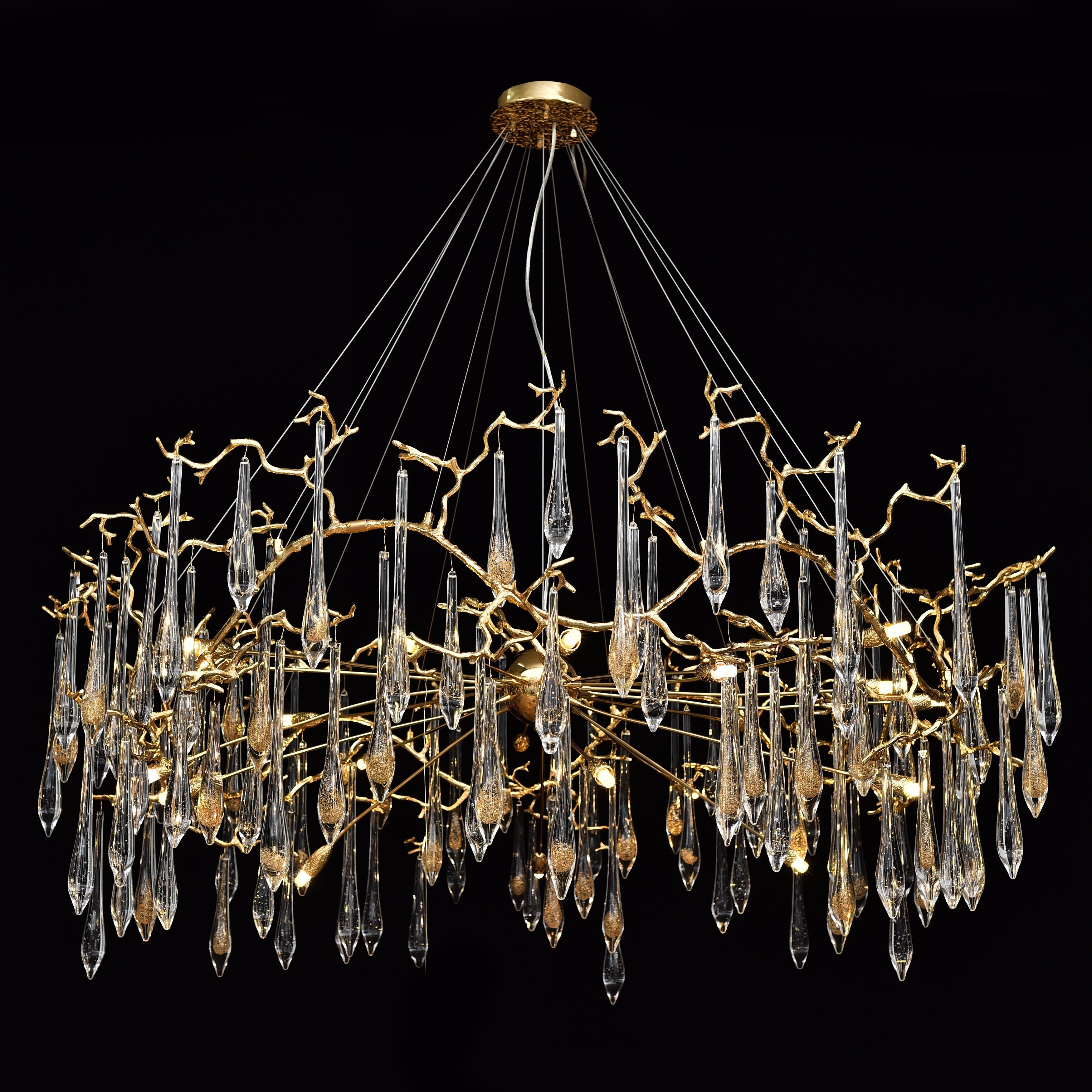 Dawn Teardrop Branch Brass Round Chandelier - 26" diameterClear GlassBlushlighting