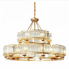 Decorative 6/ 8/ 10/ 12 - Light Crystal Ceiling Chandelier Triangular Prism Island Light Fixture Metal Shade for Living Room - 2 Layers/ 12+6 Lights/ D41.3"*H29.5"/37kgGoldWarm LightBlushlighting