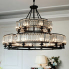 Decorative 6/ 8/ 10/ 12 - Light Crystal Ceiling Chandelier Triangular Prism Island Light Fixture Metal Shade for Living Room - 2 Layers/ 12+6 Lights/ D41.3"*H29.5"/37kgCoffeeWarm LightBlushlighting