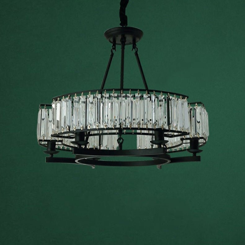 Decorative 6/ 8/ 10/ 12 - Light Crystal Ceiling Chandelier Triangular Prism Island Light Fixture Metal Shade for Living Room - 6 Lights/ D23.6"*H19.7"BlackWarm LightBlushlighting