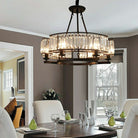 Decorative 6/ 8/ 10/ 12 - Light Crystal Ceiling Chandelier Triangular Prism Island Light Fixture Metal Shade for Living Room - 8 Lights/ D31.5"*H20.1"/24.3kgBlackWarm LightBlushlighting