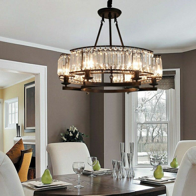 Decorative 6/ 8/ 10/ 12 - Light Crystal Ceiling Chandelier Triangular Prism Island Light Fixture Metal Shade for Living Room - 8 Lights/ D31.5"*H20.1"/24.3kgBlackWarm LightBlushlighting