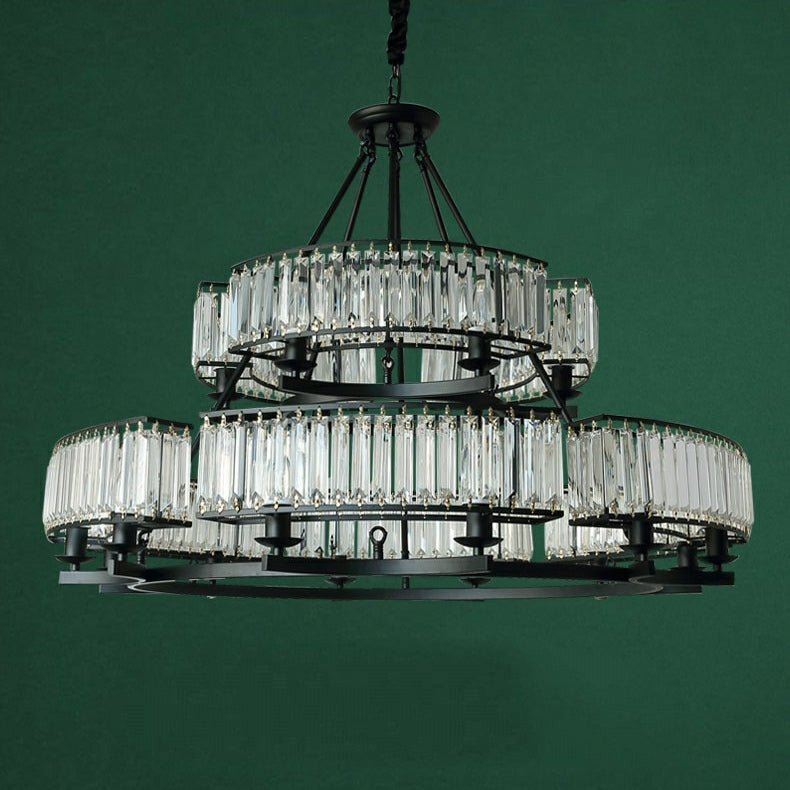 Decorative 6/ 8/ 10/ 12 - Light Crystal Ceiling Chandelier Triangular Prism Island Light Fixture Metal Shade for Living Room - 2 Layers/ 12+6 Lights/ D41.3"*H29.5"/37kgBlackWarm LightBlushlighting