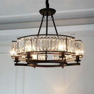 Decorative 6/ 8/ 10/ 12 - Light Crystal Ceiling Chandelier Triangular Prism Island Light Fixture Metal Shade for Living Room - 8 Lights/ D31.5"*H20.1"/24.3kgBlackWarm LightBlushlighting