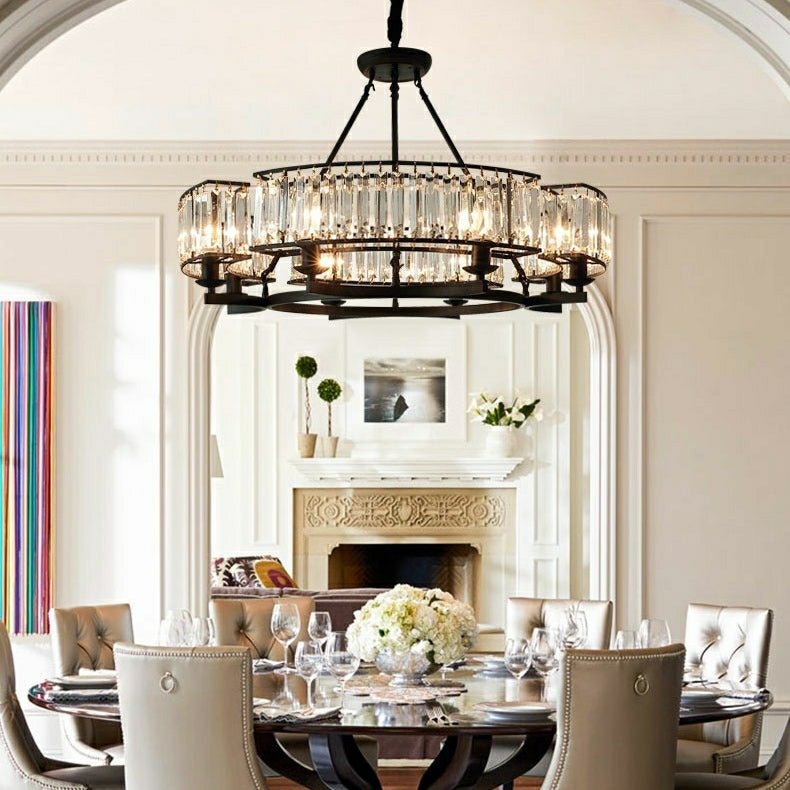 Decorative 6/ 8/ 10/ 12 - Light Crystal Ceiling Chandelier Triangular Prism Island Light Fixture Metal Shade for Living Room - 8 Lights/ D31.5"*H20.1"/24.3kgBlackWarm LightBlushlighting