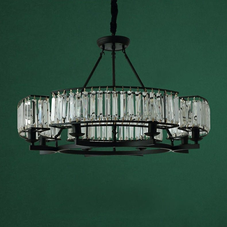 Decorative 6/ 8/ 10/ 12 - Light Crystal Ceiling Chandelier Triangular Prism Island Light Fixture Metal Shade for Living Room - 2 Layers/ 12+6 Lights/ D41.3"*H29.5"/37kgCoffeeWarm LightBlushlighting