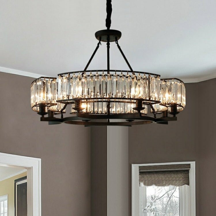 Decorative 6/ 8/ 10/ 12 - Light Crystal Ceiling Chandelier Triangular Prism Island Light Fixture Metal Shade for Living Room - 8 Lights/ D31.5"*H20.1"/24.3kgBlackWarm LightBlushlighting