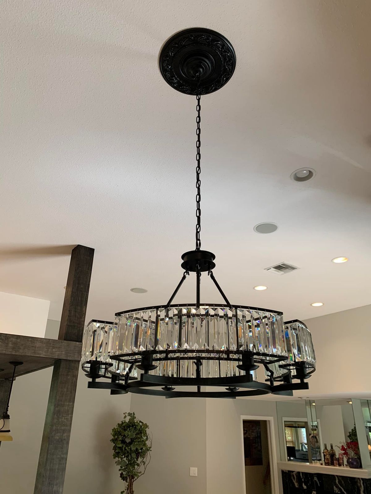 Decorative 6/ 8/ 10/ 12 - Light Crystal Ceiling Chandelier Triangular Prism Island Light Fixture Metal Shade for Living Room - 8 Lights/ D31.5"*H20.1"/24.3kgBlackWarm LightBlushlighting