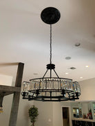 Decorative 6/ 8/ 10/ 12 - Light Crystal Ceiling Chandelier Triangular Prism Island Light Fixture Metal Shade for Living Room - 8 Lights/ D31.5"*H20.1"/24.3kgBlackWarm LightBlushlighting