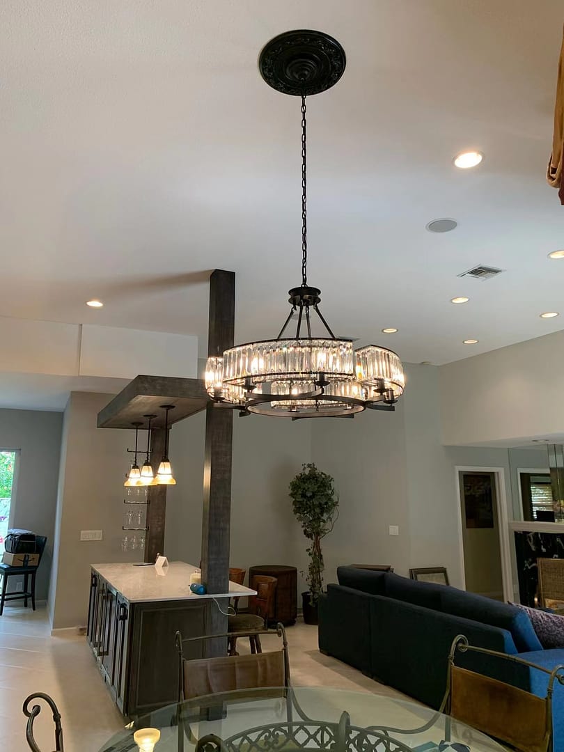Decorative 6/ 8/ 10/ 12 - Light Crystal Ceiling Chandelier Triangular Prism Island Light Fixture Metal Shade for Living Room - 8 Lights/ D31.5"*H20.1"/24.3kgBlackWarm LightBlushlighting