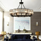 Decorative 6/ 8/ 10/ 12 - Light Crystal Ceiling Chandelier Triangular Prism Island Light Fixture Metal Shade for Living Room - 8 Lights/ D31.5"*H20.1"/24.3kgBlackWarm LightBlushlighting