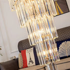 Decorative Large Vertical Crystal Staircase Chandelier Foyer Ceiling Light Fixture Lamp In Gray/ Amber Brim - L15.8"*W15.8"*H55.1"Smoky GrayWarm LightBlushlighting