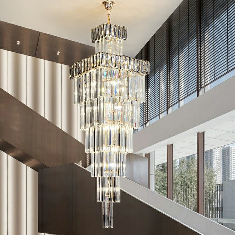 Decorative Large Vertical Crystal Staircase Chandelier Foyer Ceiling Light Fixture Lamp In Gray/ Amber Brim - L15.8"*W15.8"*H55.1"Smoky GrayWarm LightBlushlighting