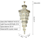 Decorative Large Vertical Crystal Staircase Chandelier Foyer Ceiling Light Fixture Lamp In Gray/ Amber Brim - L39.4"*W39.4"*H157.5"Smoky GrayWarm LightBlushlighting
