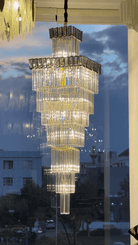 Decorative Large Vertical Crystal Staircase Chandelier Foyer Ceiling Light Fixture Lamp In Gray/ Amber Brim - L15.8"*W15.8"*H55.1"Smoky GrayWarm LightBlushlighting