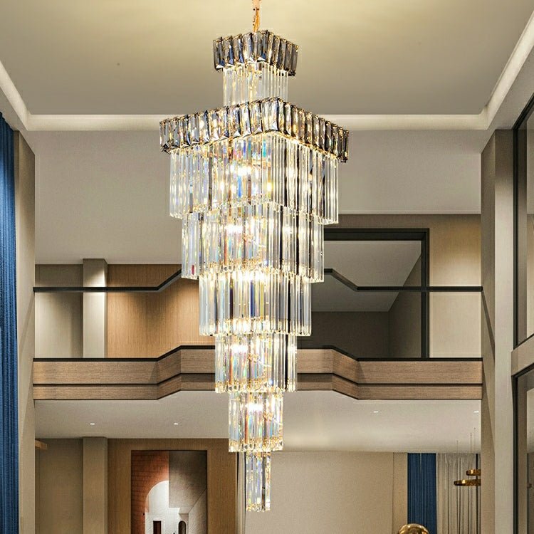 Decorative Large Vertical Crystal Staircase Chandelier Foyer Ceiling Light Fixture Lamp In Gray/ Amber Brim - L15.8"*W15.8"*H55.1"Smoky GrayWarm LightBlushlighting