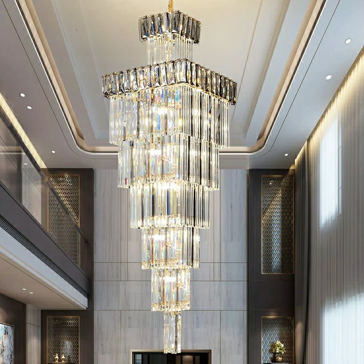 Decorative Large Vertical Crystal Staircase Chandelier Foyer Ceiling Light Fixture Lamp In Gray/ Amber Brim - L15.8"*W15.8"*H55.1"Smoky GrayWarm LightBlushlighting