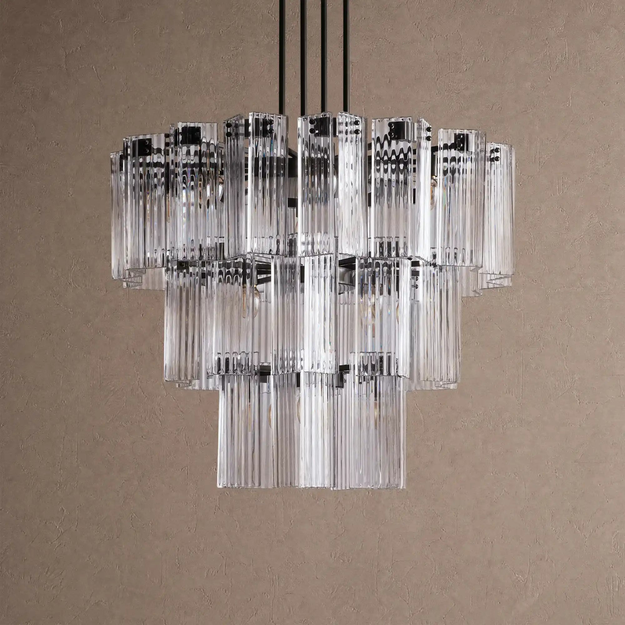 Delsie Round Chandelier 38''48''60'' - 38‘’BlackClearBlushlighting