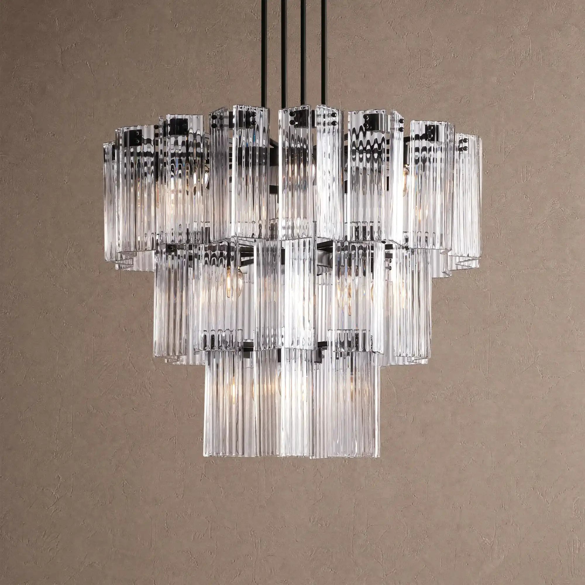 Delsie Round Chandelier 38''48''60'' - 38‘’BlackClearBlushlighting