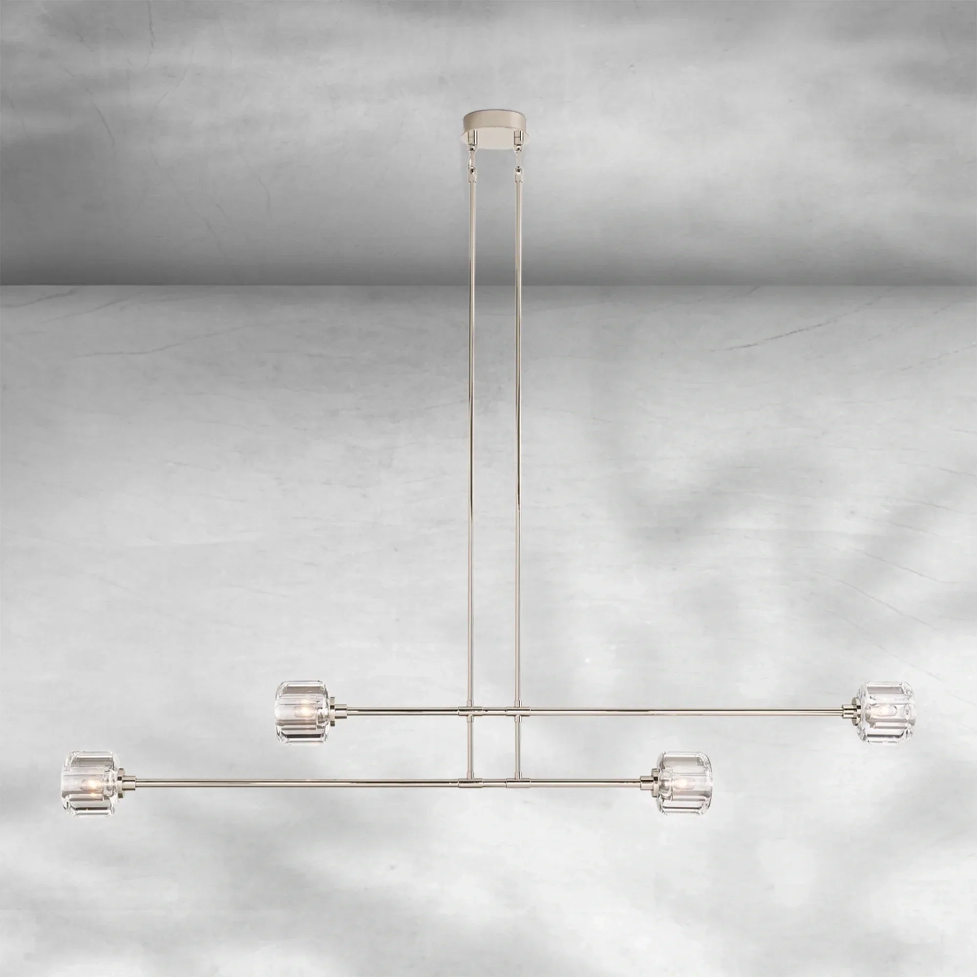 Delume Mobile Linear Chandelier 54" 72" - 72"Polished NickelBlushlighting