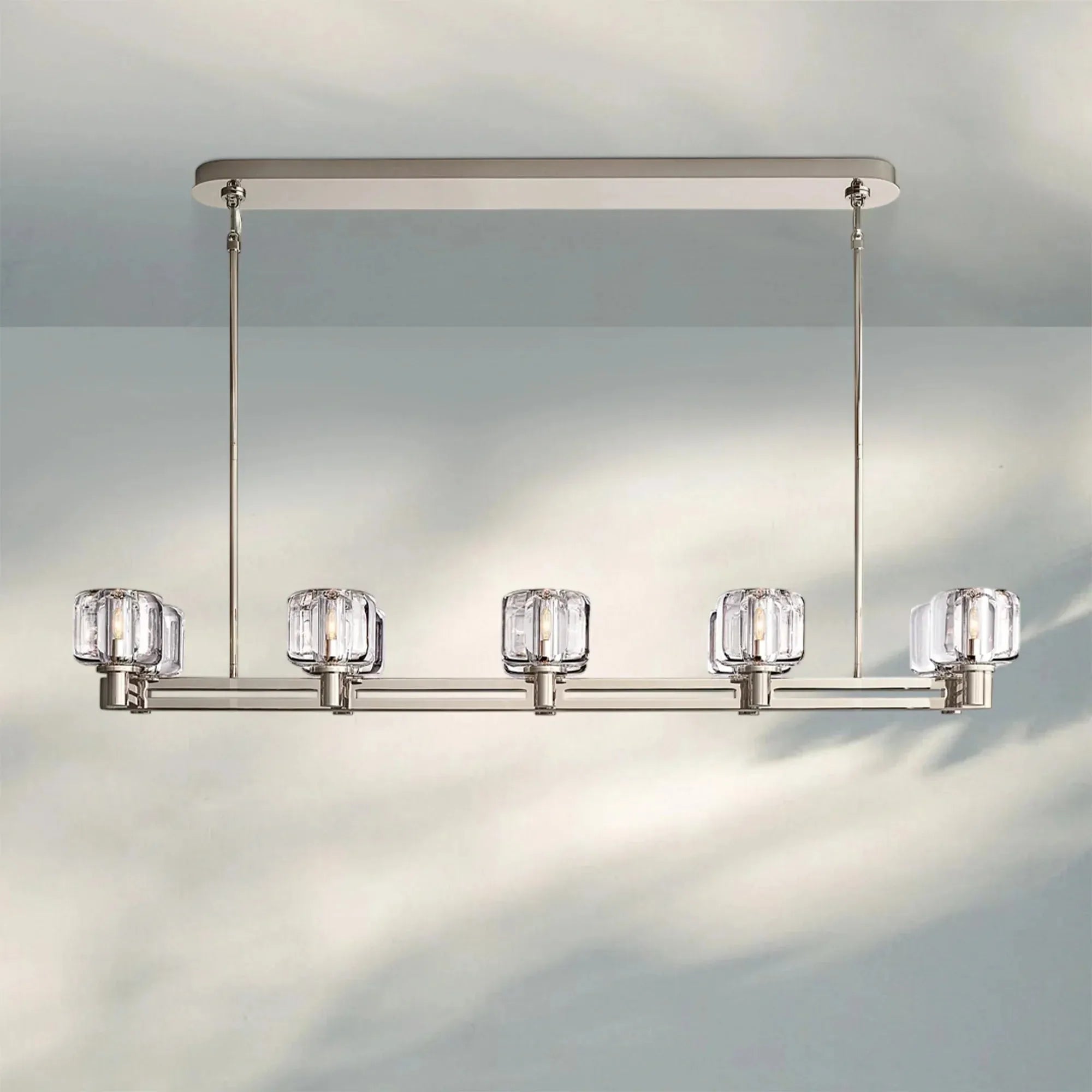 Demart Double Linear Chandelier 54'' 72''-54"W x 13¼"D x 7"H-Polished Nickel-