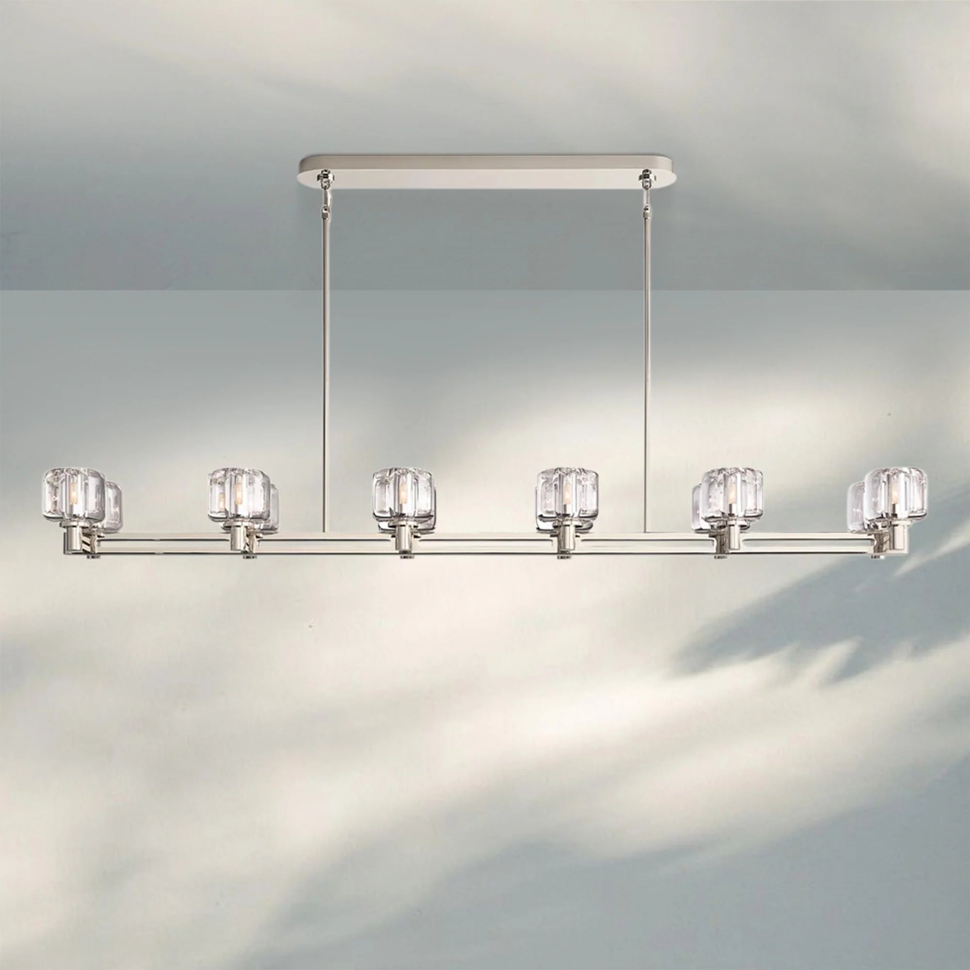 Demart Double Linear Chandelier 54'' 72''-72"W x 13¼"D x 7"H-Polished Nickel-