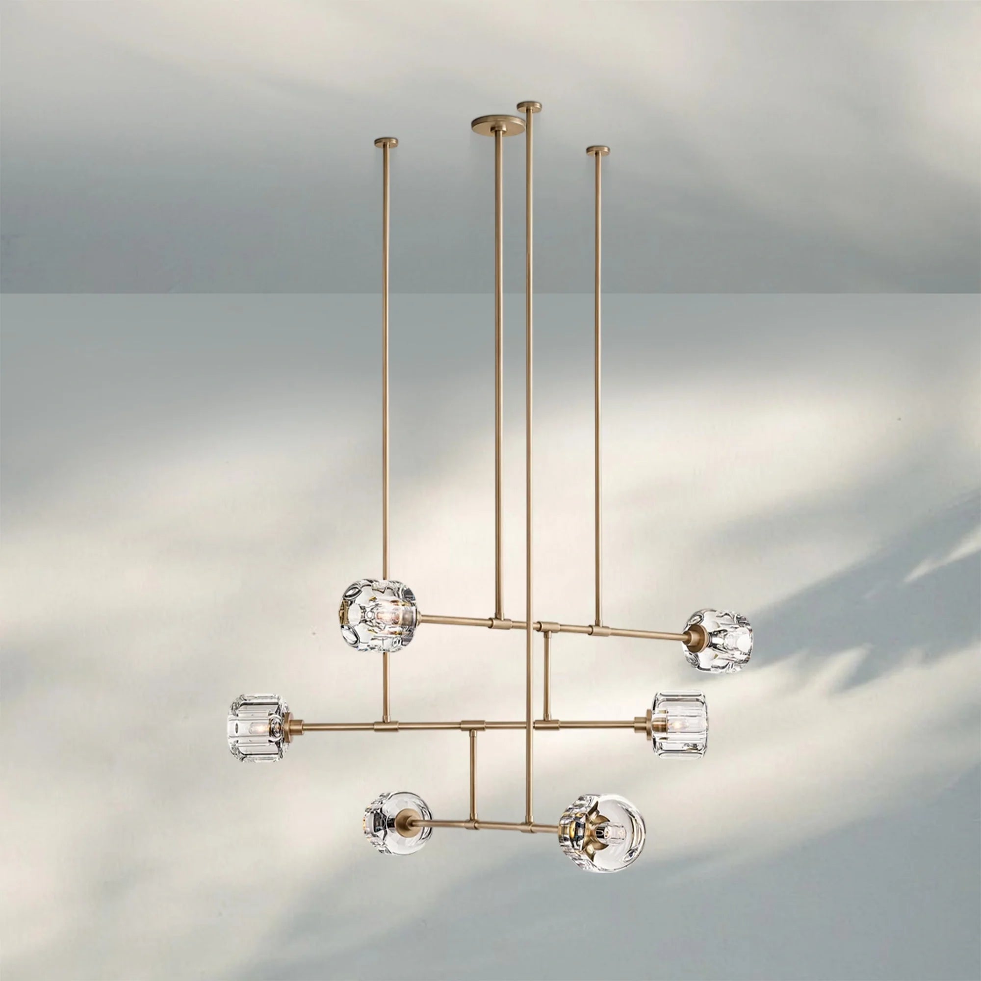 Demart Mobile 3-Tier Round Chandelier 48'' 62''-48''-Brass-