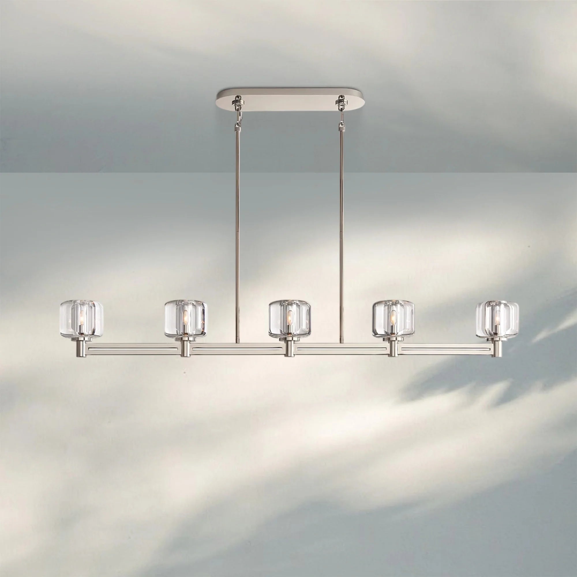Demart Single Linear Chandelier 54'' 72''-54''-Polished Nickel-