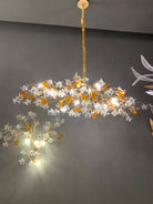 Designer Favorite Brass Branch Chandelier with Artistic Flower Glass for Dining Room Living Room and Kitchen Island-Chandeliers-Blushlighting