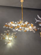 Designer Favorite Brass Branch Chandelier with Artistic Flower Glass for Dining Room Living Room and Kitchen Island-Chandeliers-Blushlighting