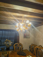 Designer Favorite Brass Branch Chandelier with Artistic Flower Glass for Dining Room Living Room and Kitchen Island - Round/12 Lights/D23.6"*H15.7"Warm LightBlushlighting