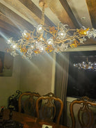 Designer Favorite Brass Branch Chandelier with Artistic Flower Glass for Dining Room Living Room and Kitchen Island - Round/12 Lights/D23.6"*H15.7"Warm LightBlushlighting